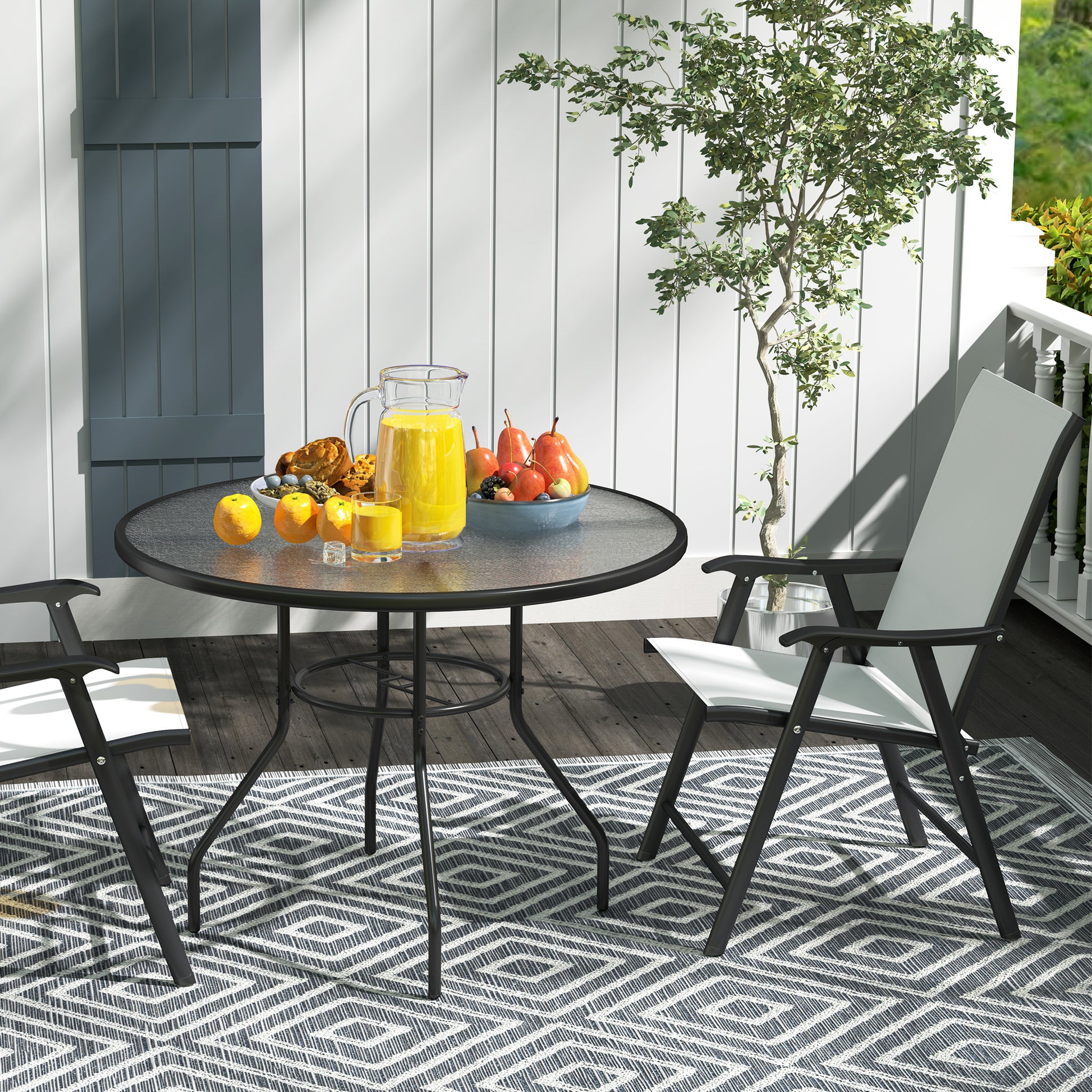 glass patio table with umbrella hole uk Outsunny Glass-Top Garden Table, with Parasol Hole