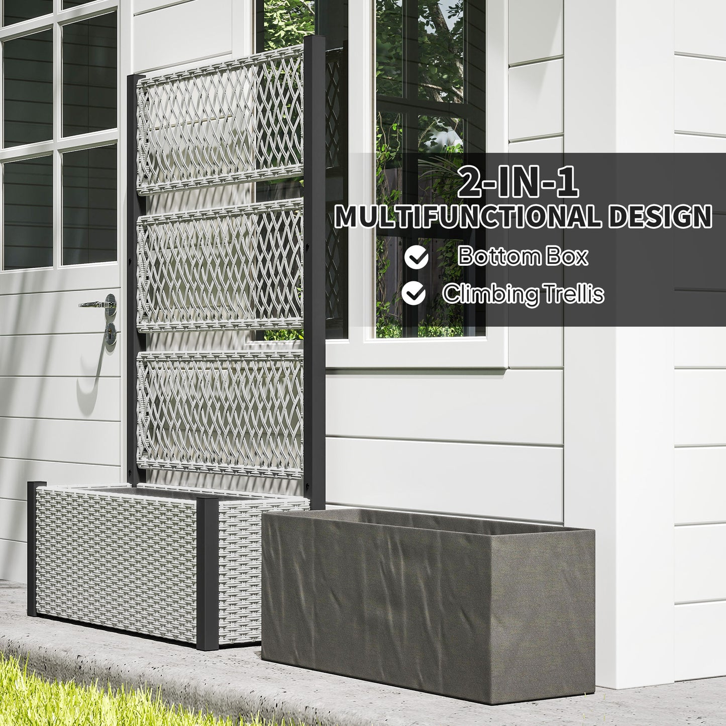 Outsunny Garden Planter Box with Trellis, Liner for Climbing Plants, Vegetables, Flowers, 90 x 35 x 148 cm, Mixed-grey