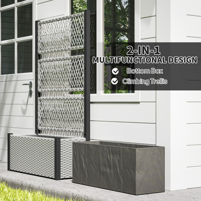 Outsunny Garden Planter Box with Trellis, Liner for Climbing Plants, Vegetables, Flowers, 90 x 35 x 148 cm, Mixed-grey