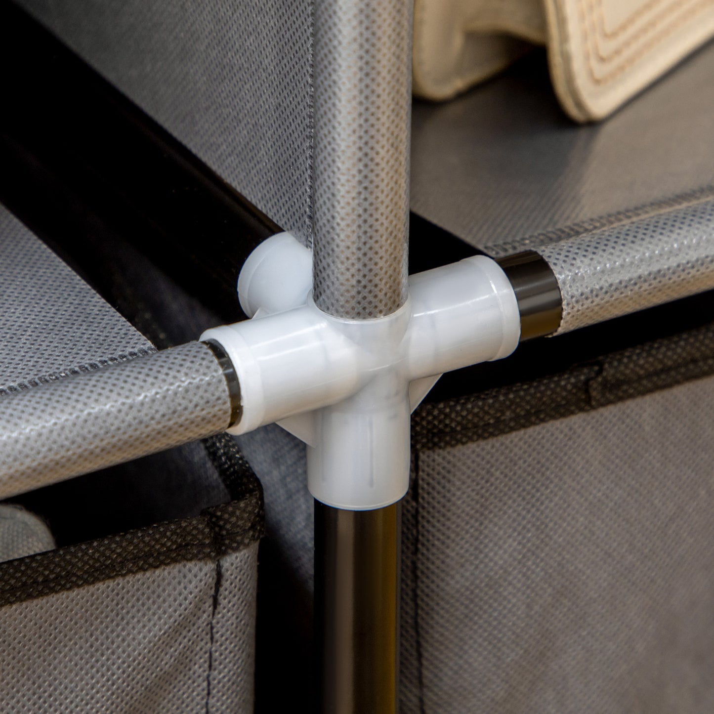 HOMCOM Fabric Wardrobe, Portable Wardrobe with 5 Shelves, 2 Hanging Rails and 3 Fabric Drawers, Foldable Closets, 125 x 43 x 162.5cm, Dark Grey