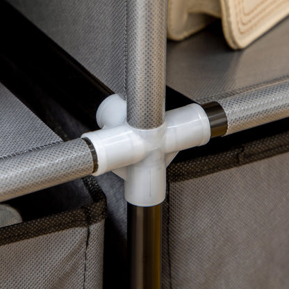 HOMCOM Fabric Wardrobe, Portable Wardrobe with 5 Shelves, 2 Hanging Rails and 3 Fabric Drawers, Foldable Closets, 125 x 43 x 162.5cm, Dark Grey