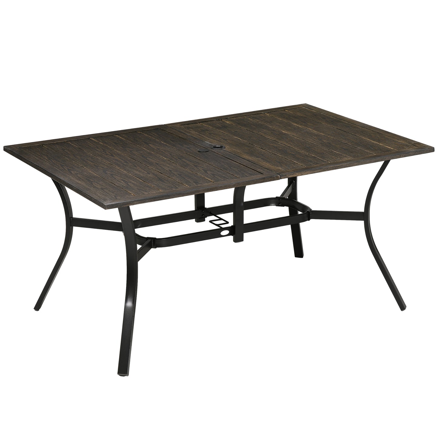 Outsunny Six-Seater Steel Garden Table, with ?41mm Parasol Hole - Wood-Effect