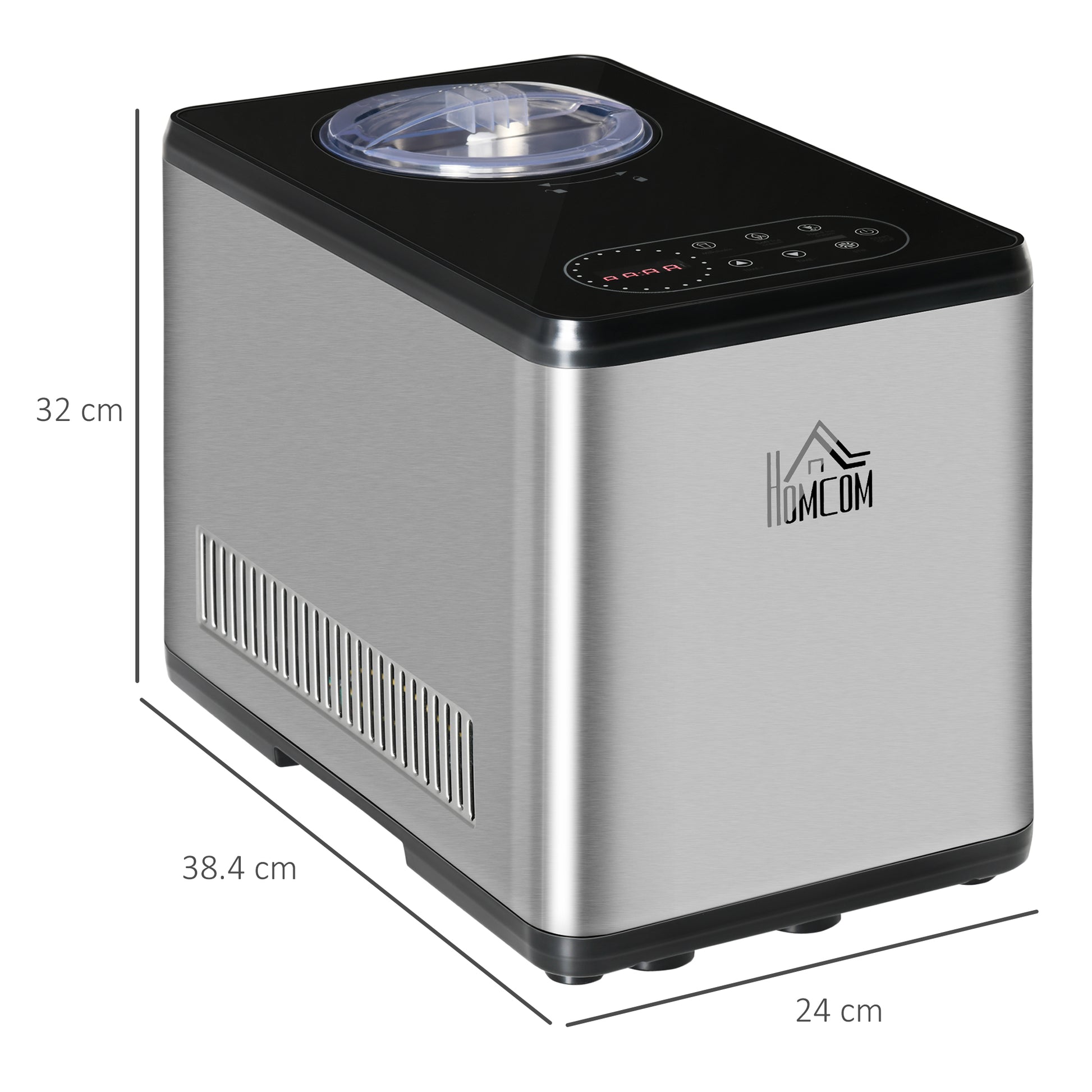 HOMCOM Ice Cream Maker Machine, 1.5L Stainless Steel Gelato, Sorbet, Milkshake, Frozen Yoghurt Maker with Detachable Mixing Paddle LED Display