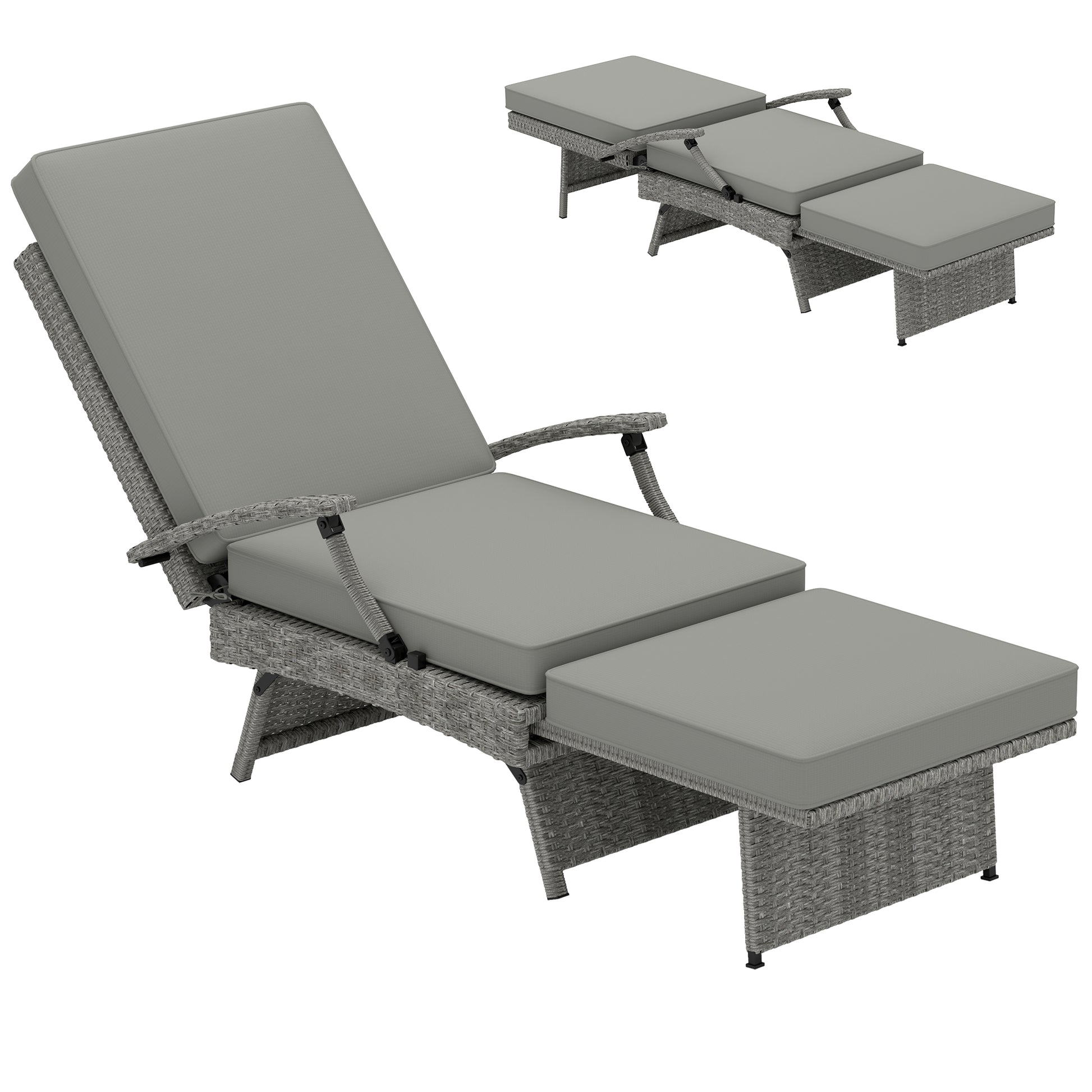 Outsunny 80° Reclining Rattan Lounger - Grey