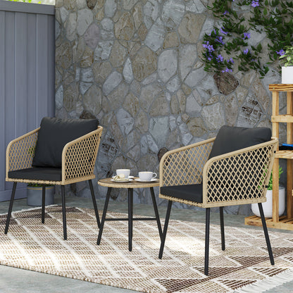 Outsunny Three-Piece Cut-Out Rattan Chair and Table Set - Brown/Black