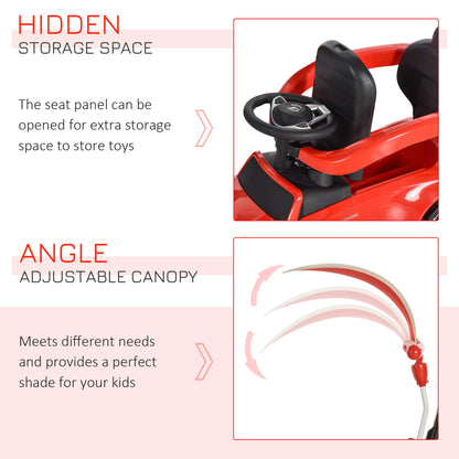 HOMCOM 3 in 1 Ride On Push Along Car Mercedes Benz for Toddlers Stroller Sliding Walking Car with Sun Canopy Horn Safety Bar Cup Holder Ride on Toy