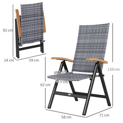 Outsunny 2 Pieces Outdoor Foldable Dining Chair with Armrests, High Backrest, for Garden, Camping, Balcony, Light Grey
