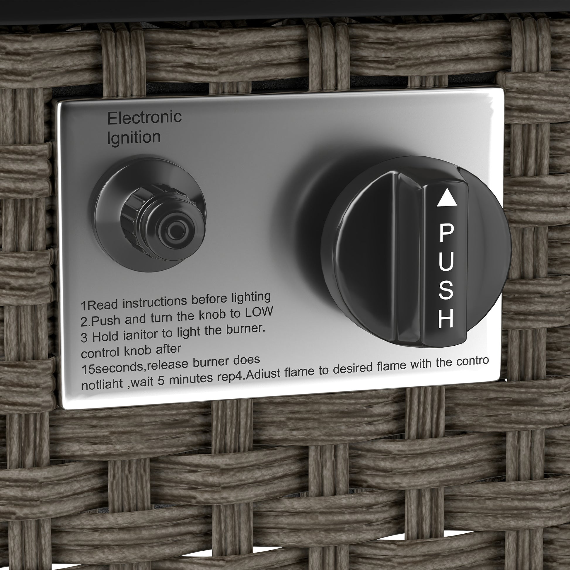 Outsunny Rattan Gas Fire Pit Table for Garden, 13 KW Smokeless Propane Fire Pit with Lid, Square Garden Coffee Table with Patio Heater for Outdoor, Patio, 58 x 58 x 33 cm, Grey