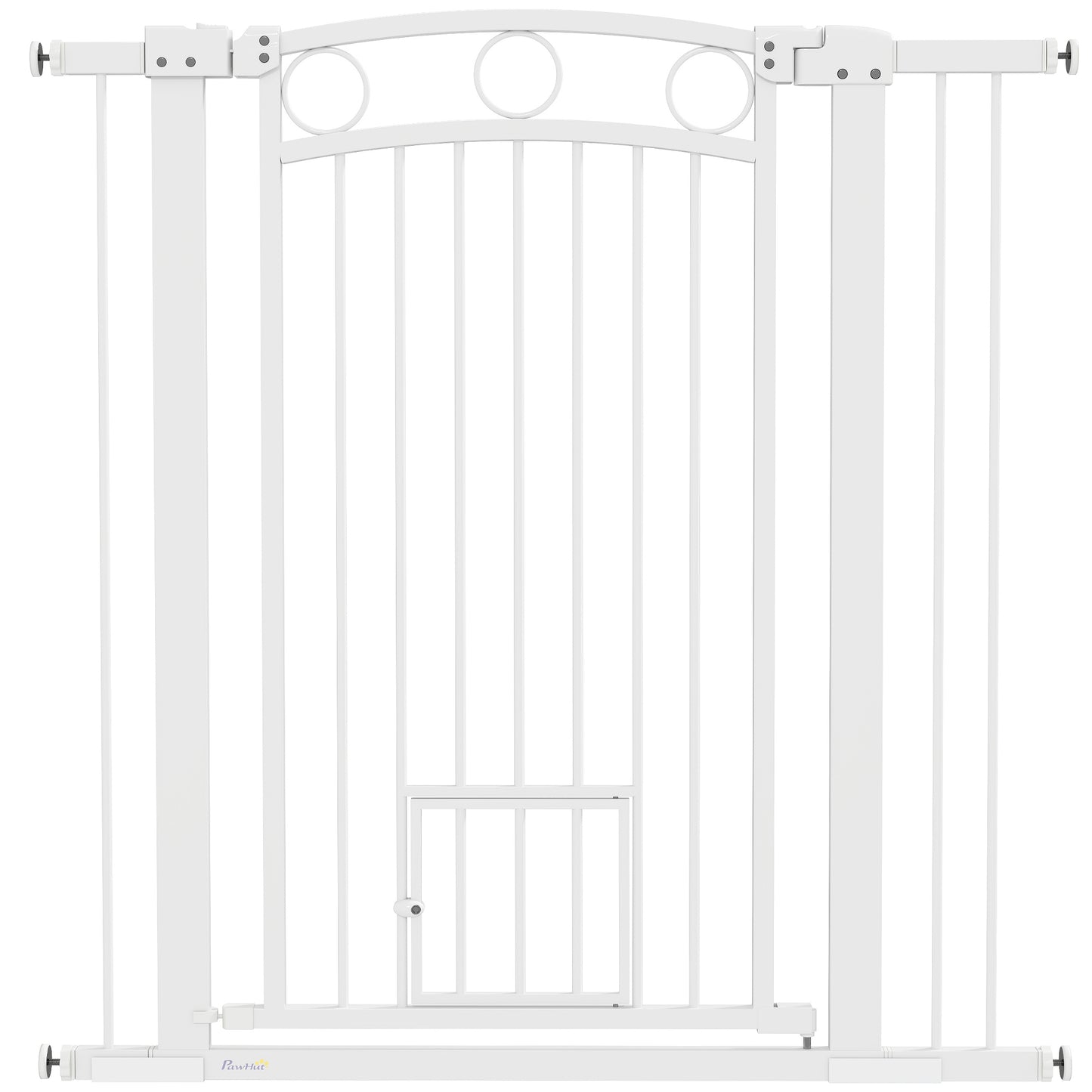 PawHut 106cm Tall Dog Gate with Cat Door, 7cm and 14cm Extensions, for Stairs, Doorways, 76-104cm Width