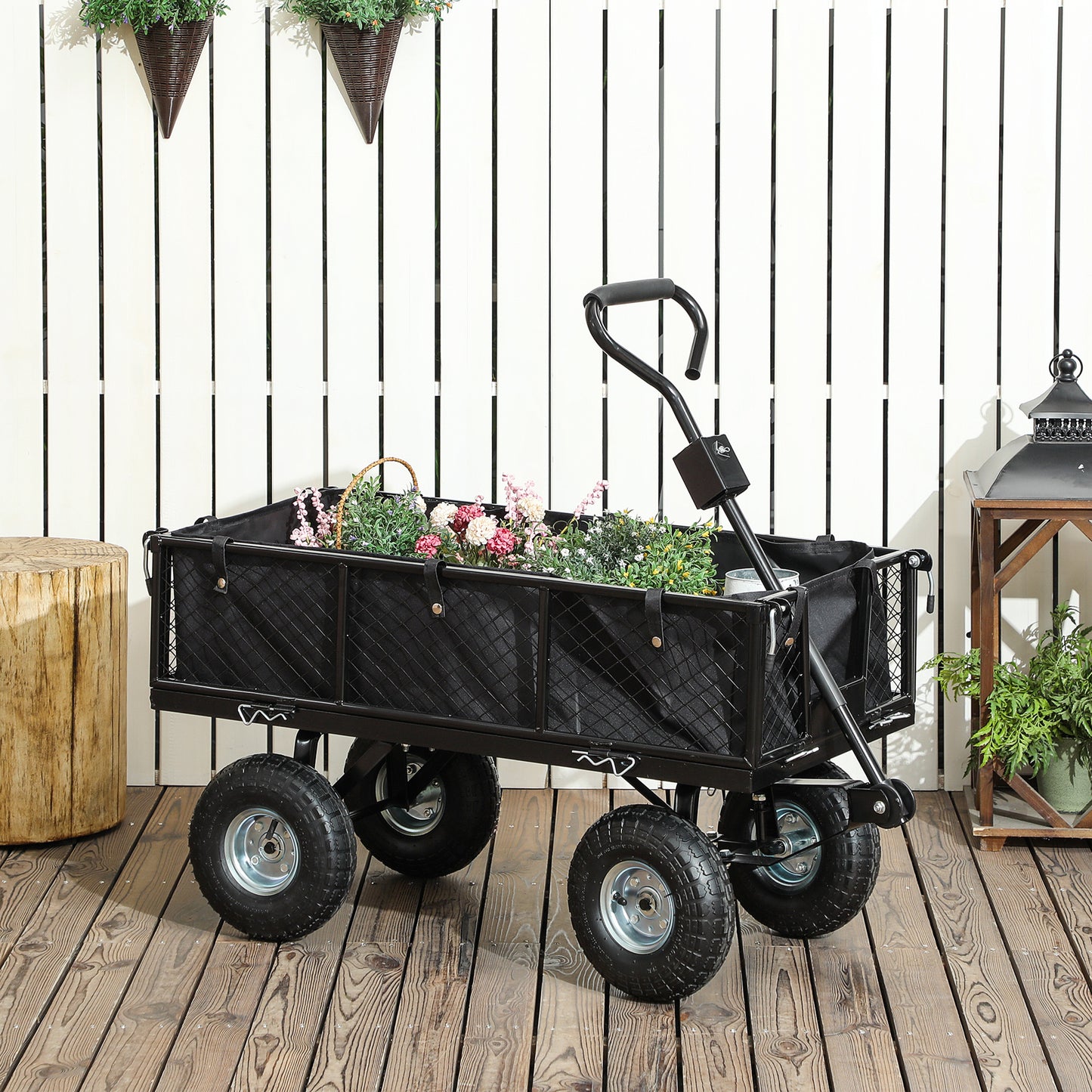 Outsunny 114L Steel Frame Garden Cart Trolley - Black