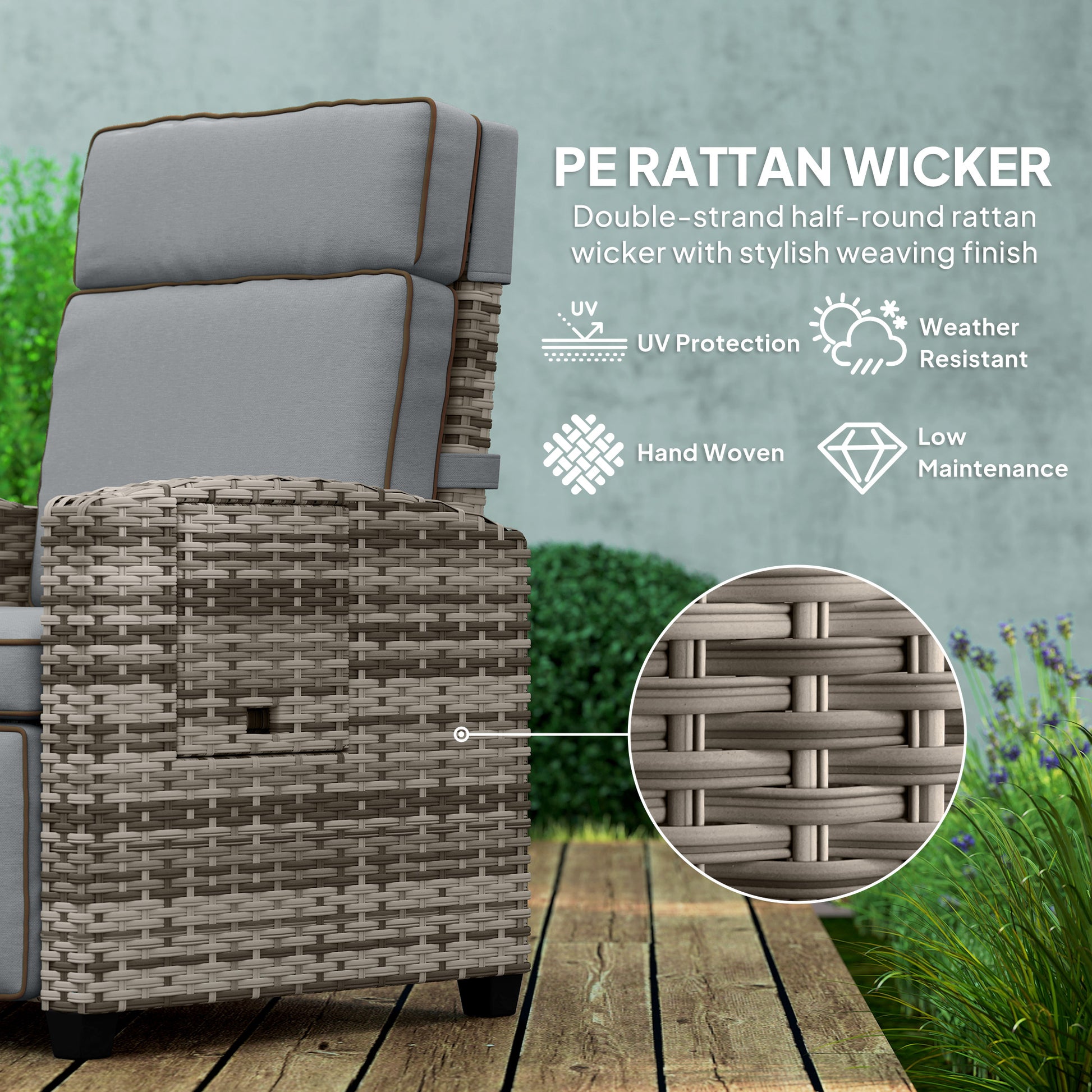 Outsunny 145° Reclining Rattan Armchair, with Footrest - Mixed Grey/Grey