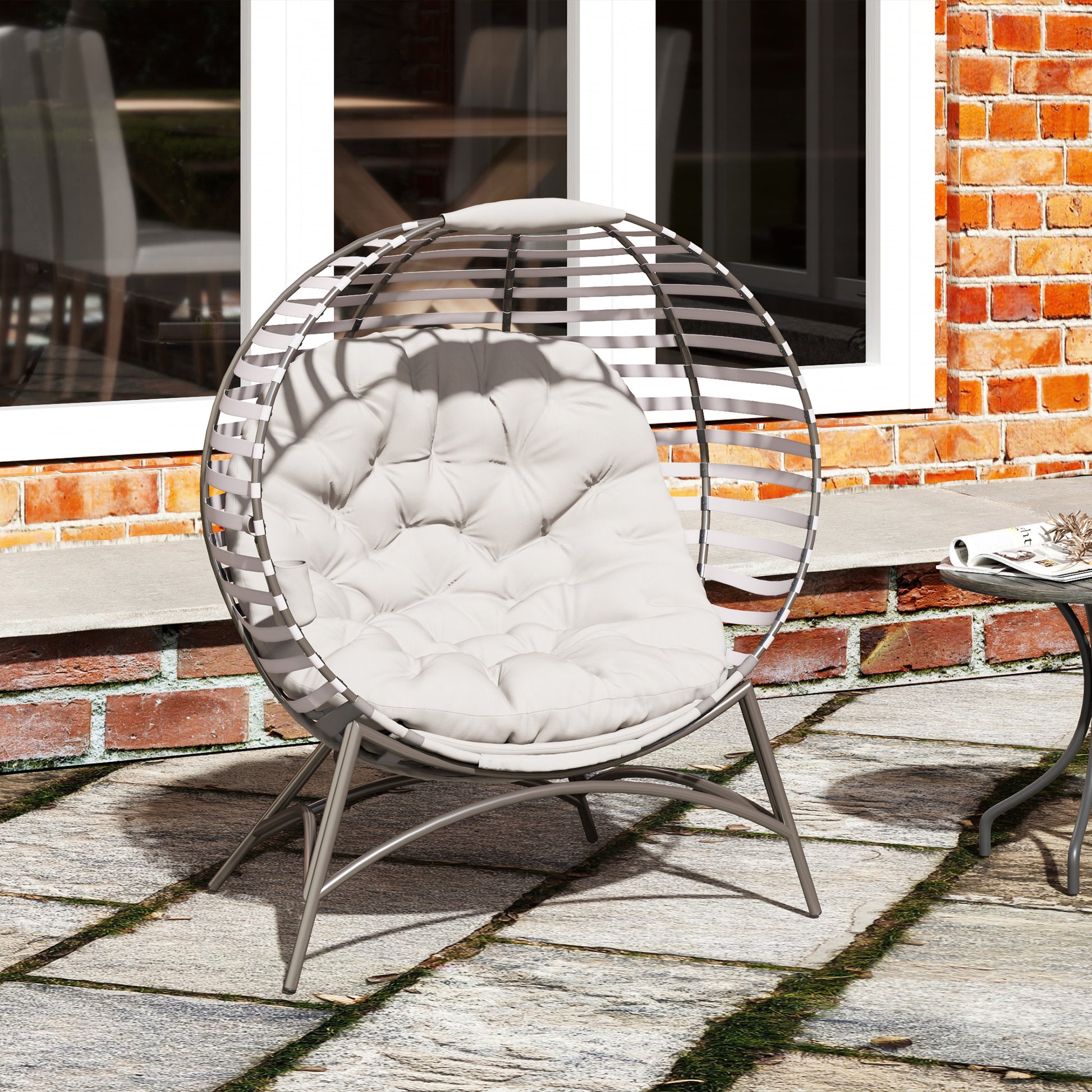 Outsunny Egg Chair with Cushion & Side Pocket - Light Grey