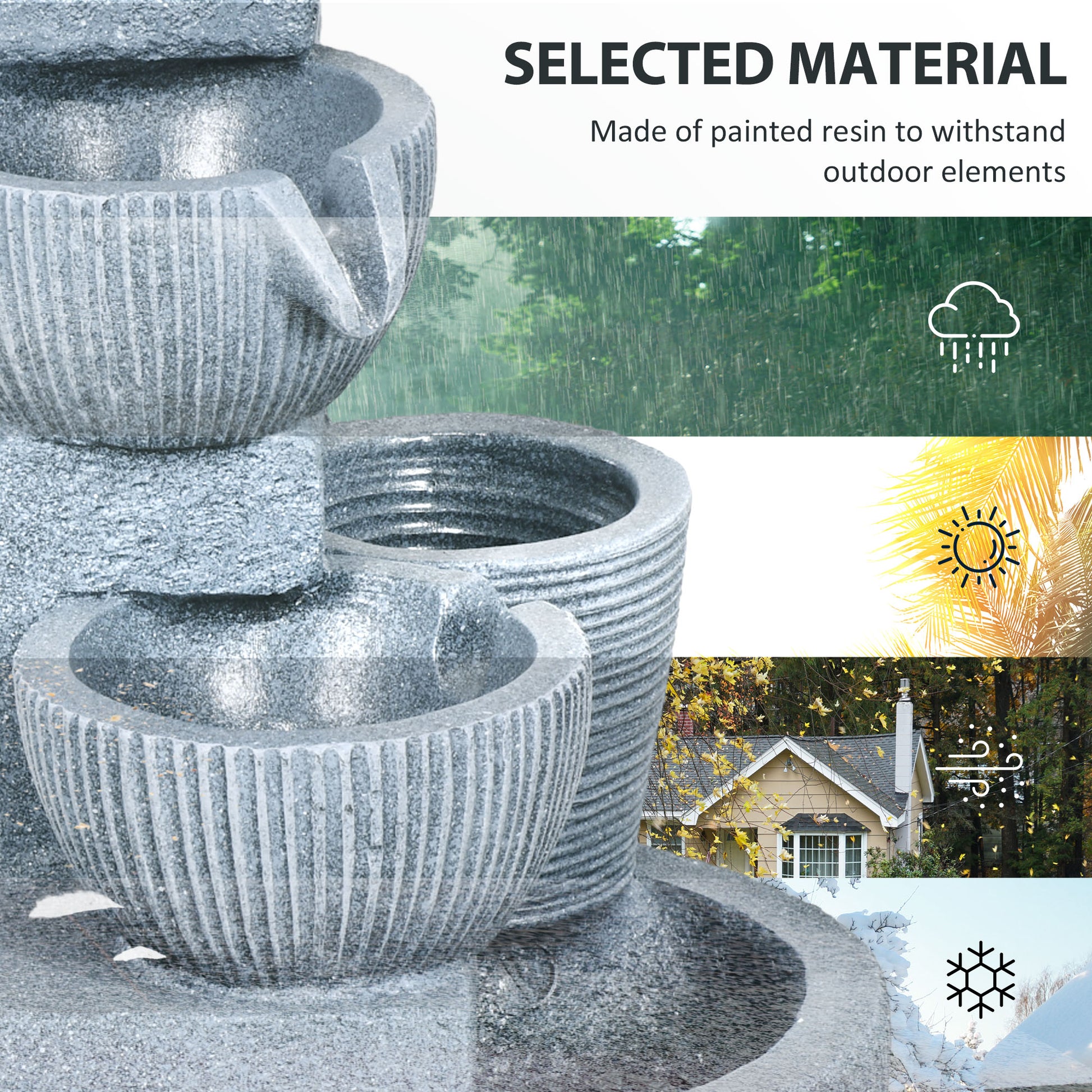 Outsunny Solar Powered Outdoor Water Fountain - Dark Grey