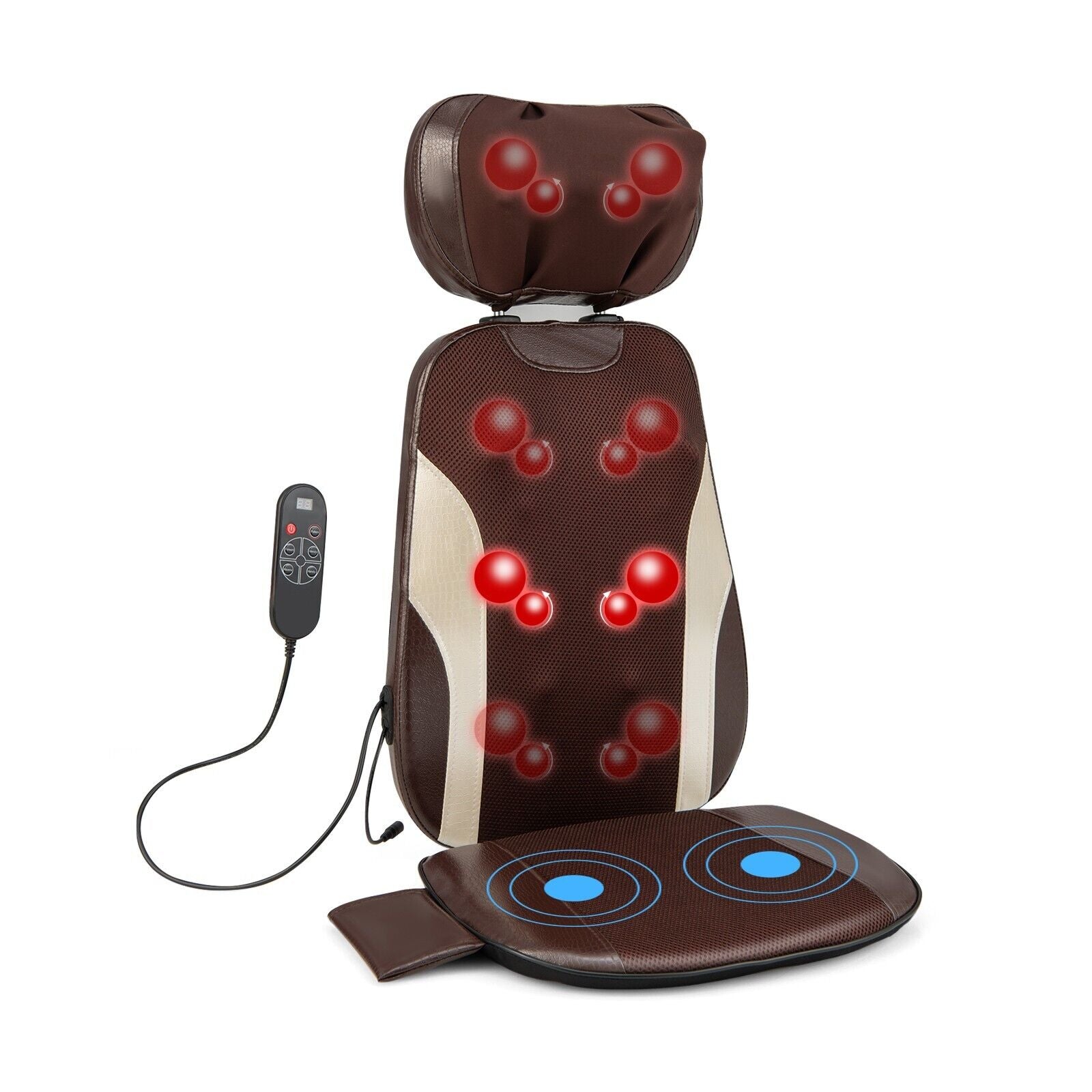 Back Massager Cushion with 46 Massaging Heads-Brown