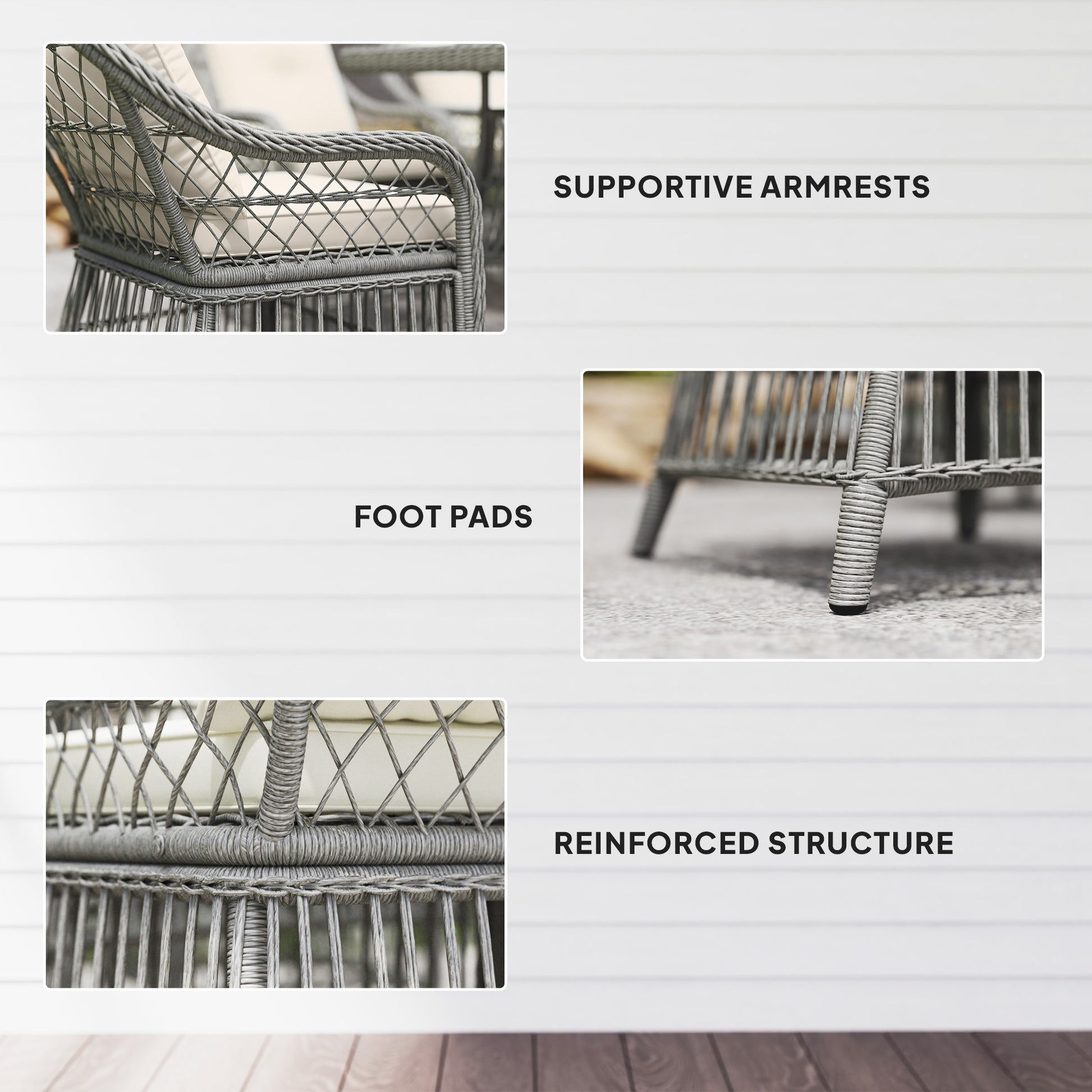 Outsunny Rattan Dining Set with Seat and Back Cushions, 6 Seater Garden Furniture Set with Aluminium Frame, 6 Chairs, WPC Top Rectangle Table, Conservatory Wicker Patio Furniture, Grey