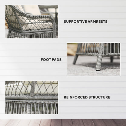 Outsunny Rattan Dining Set with Seat and Back Cushions, 6 Seater Garden Furniture Set with Aluminium Frame, 6 Chairs, WPC Top Rectangle Table, Conservatory Wicker Patio Furniture, Grey