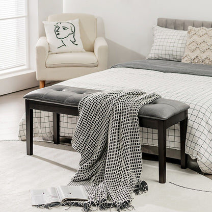 Upholstered PU Dining Bench with Padded Seat for Hallway Bedroom-Grey