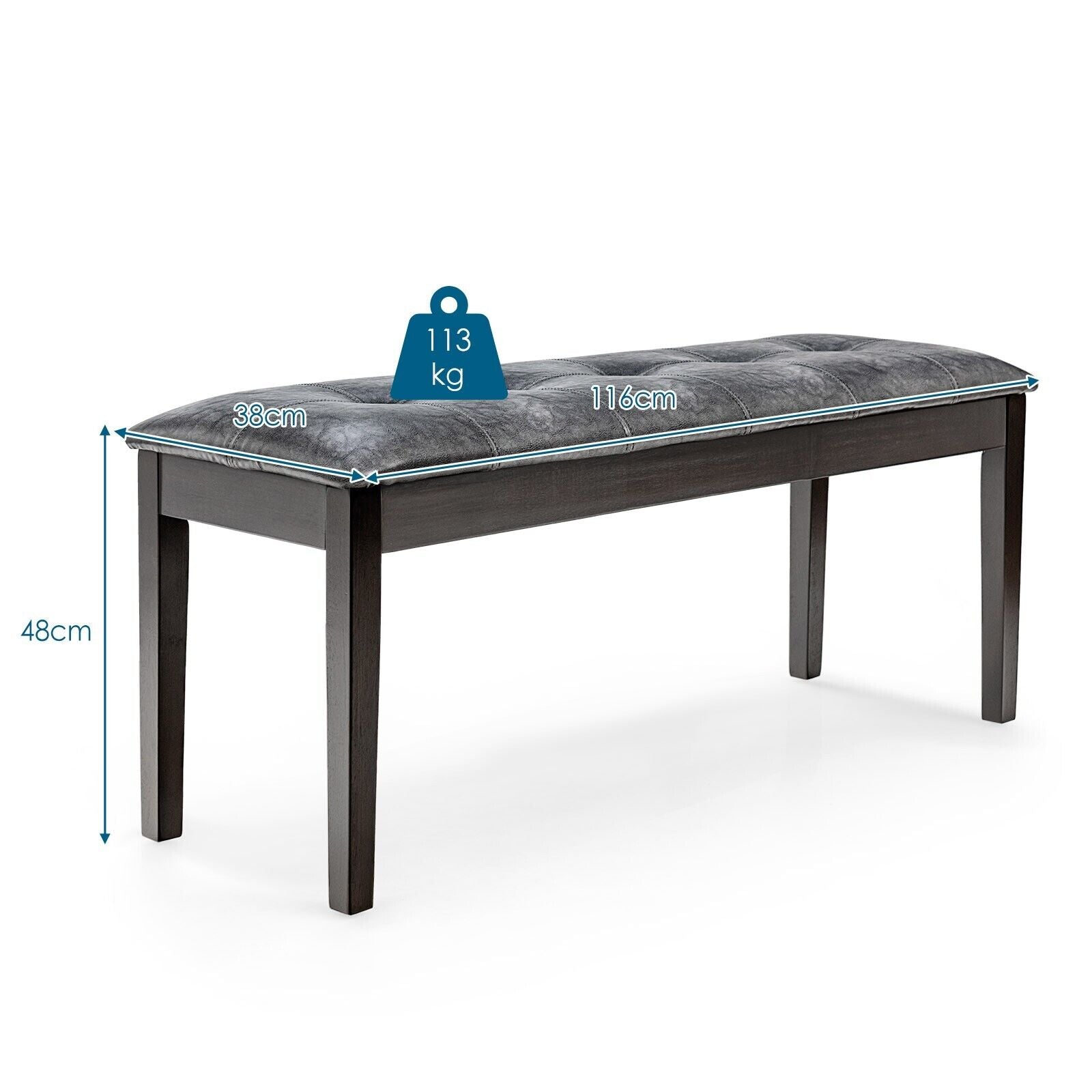 Upholstered PU Dining Bench with Padded Seat for Hallway Bedroom-Grey