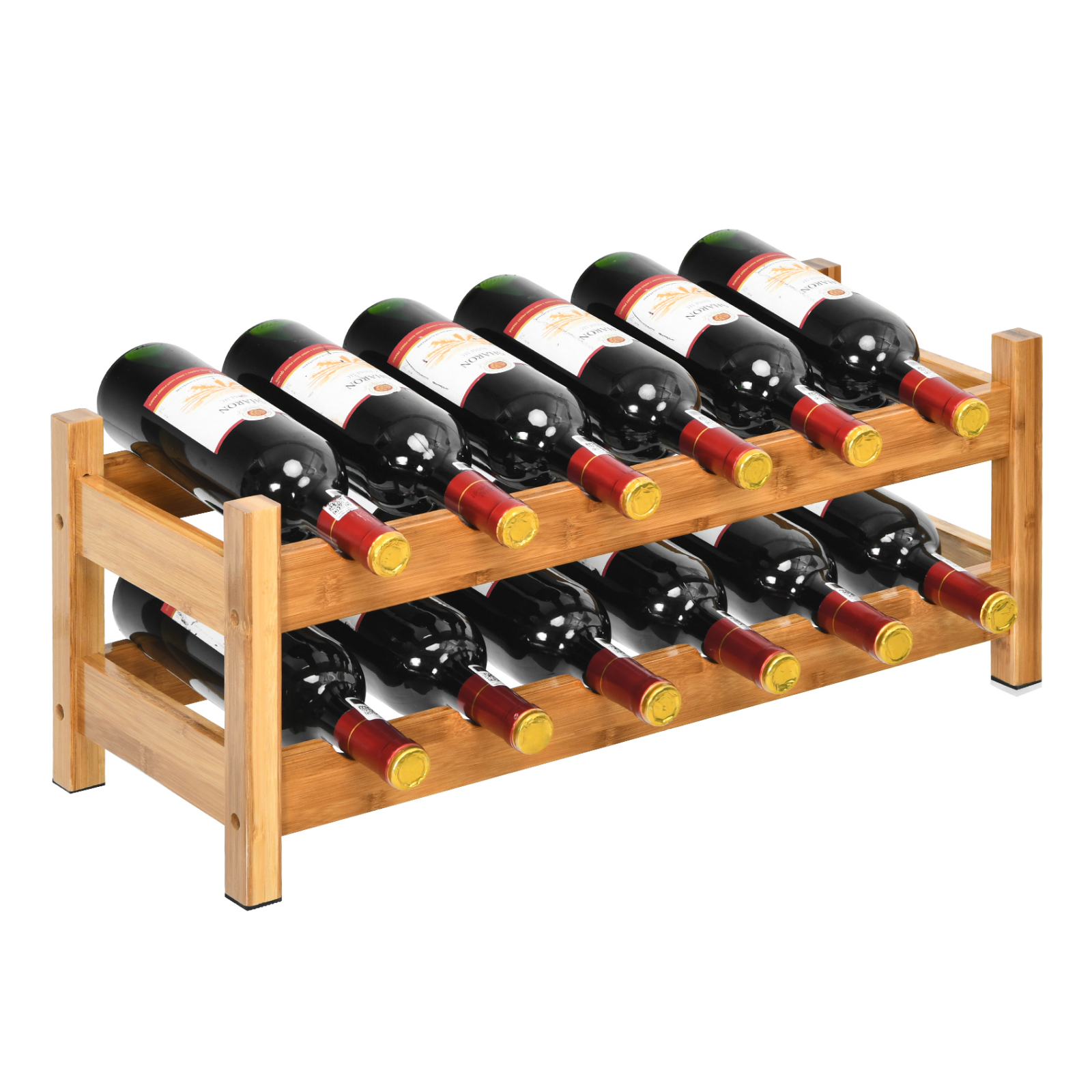 2-Tier Bamboo Wine Rack with 12-Bottle Storage and Arc Design-Natural