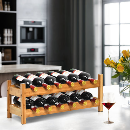 2-Tier Bamboo Wine Rack with 12-Bottle Storage and Arc Design-Natural