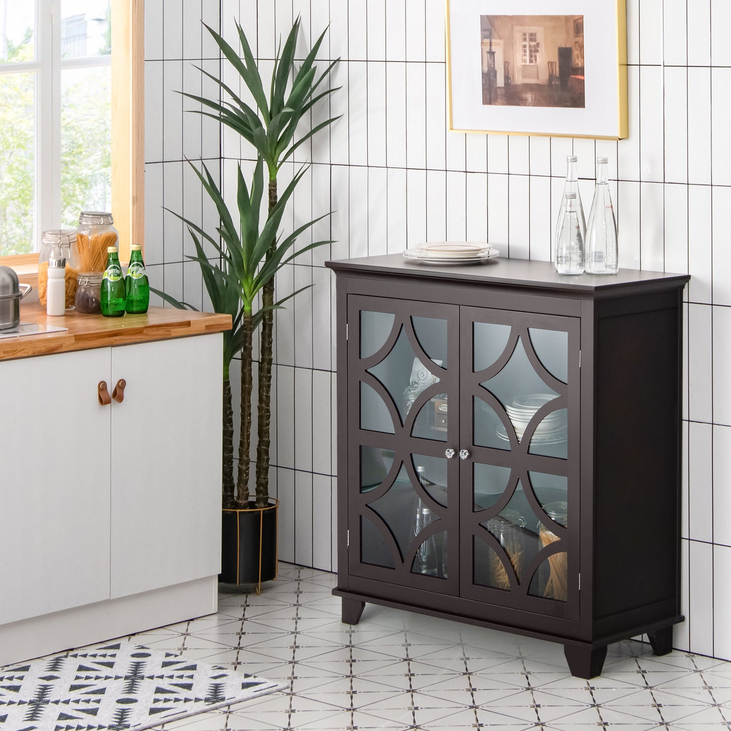 Freestanding Buffet Sideboard with Adjustable Shelf and Cabinet-Coffee