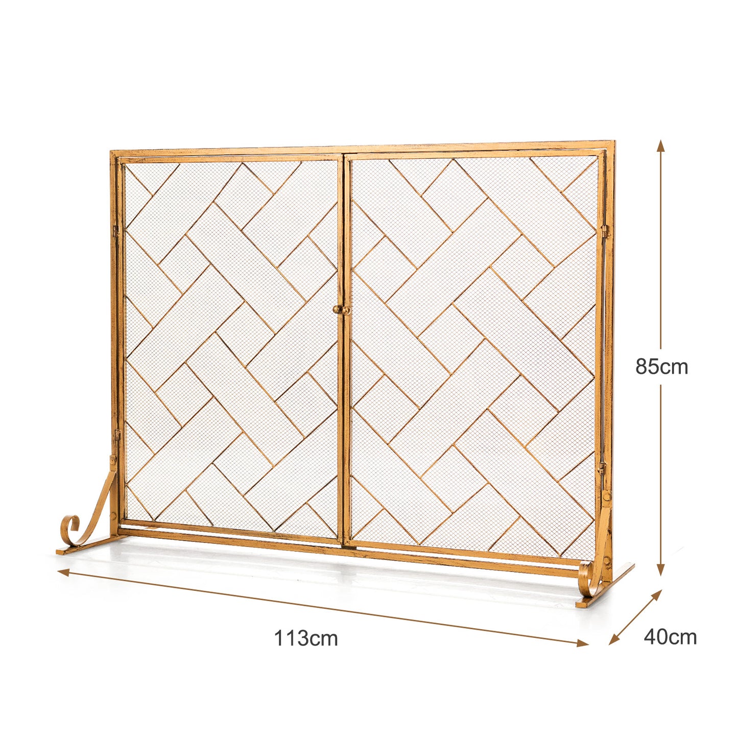 2-Panel Mesh Fireplace Screen with Double Magnetic Doors-Golden