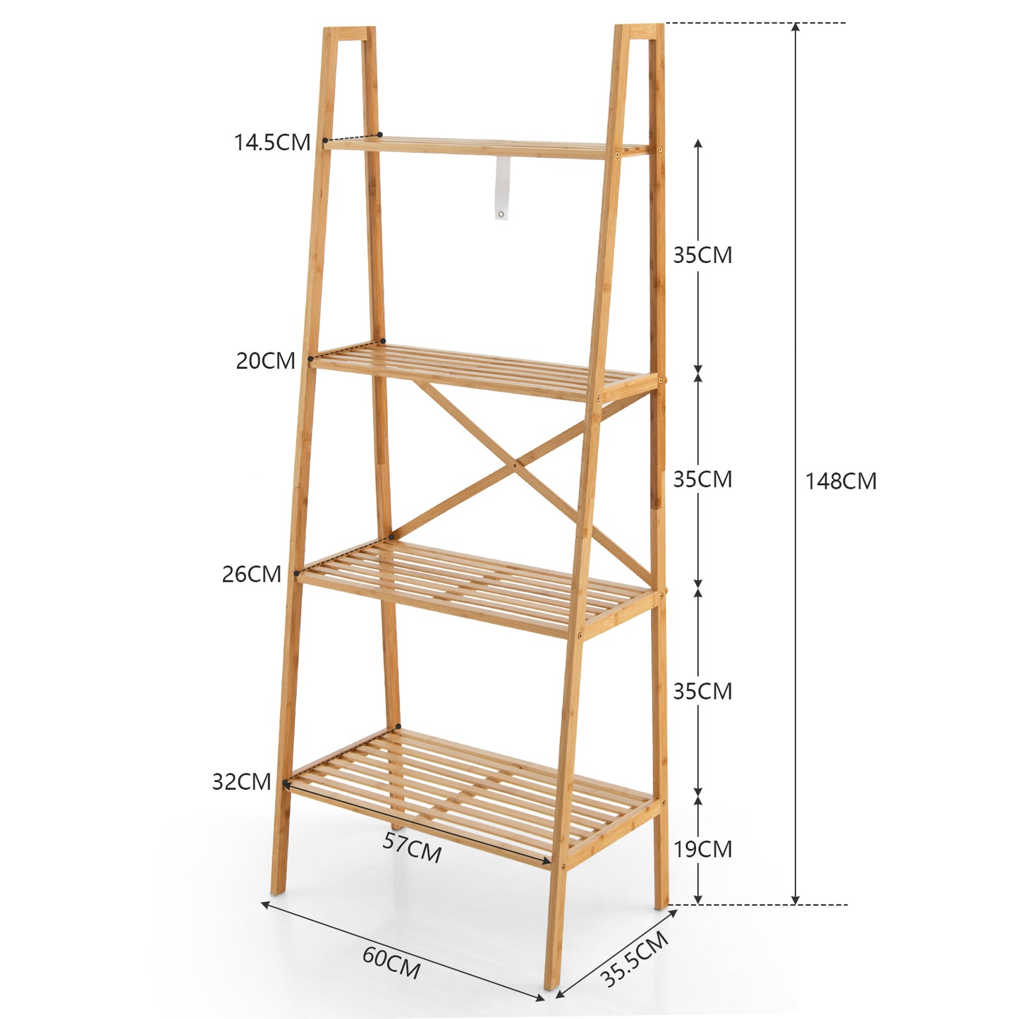 4-Tier Freestanding Bookcase with Anti-Toppling Device for Living Room-Natural