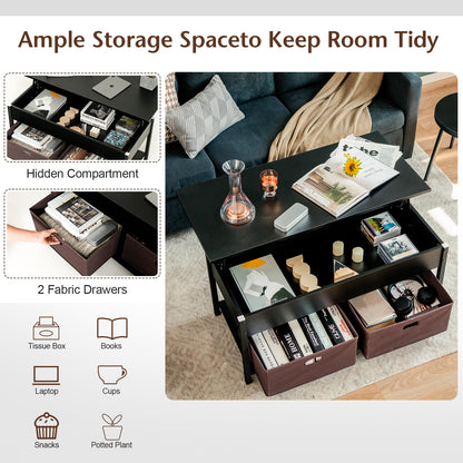 Lift Up Top Coffee Table with Hidden Storage Compartment and Drawers-Black