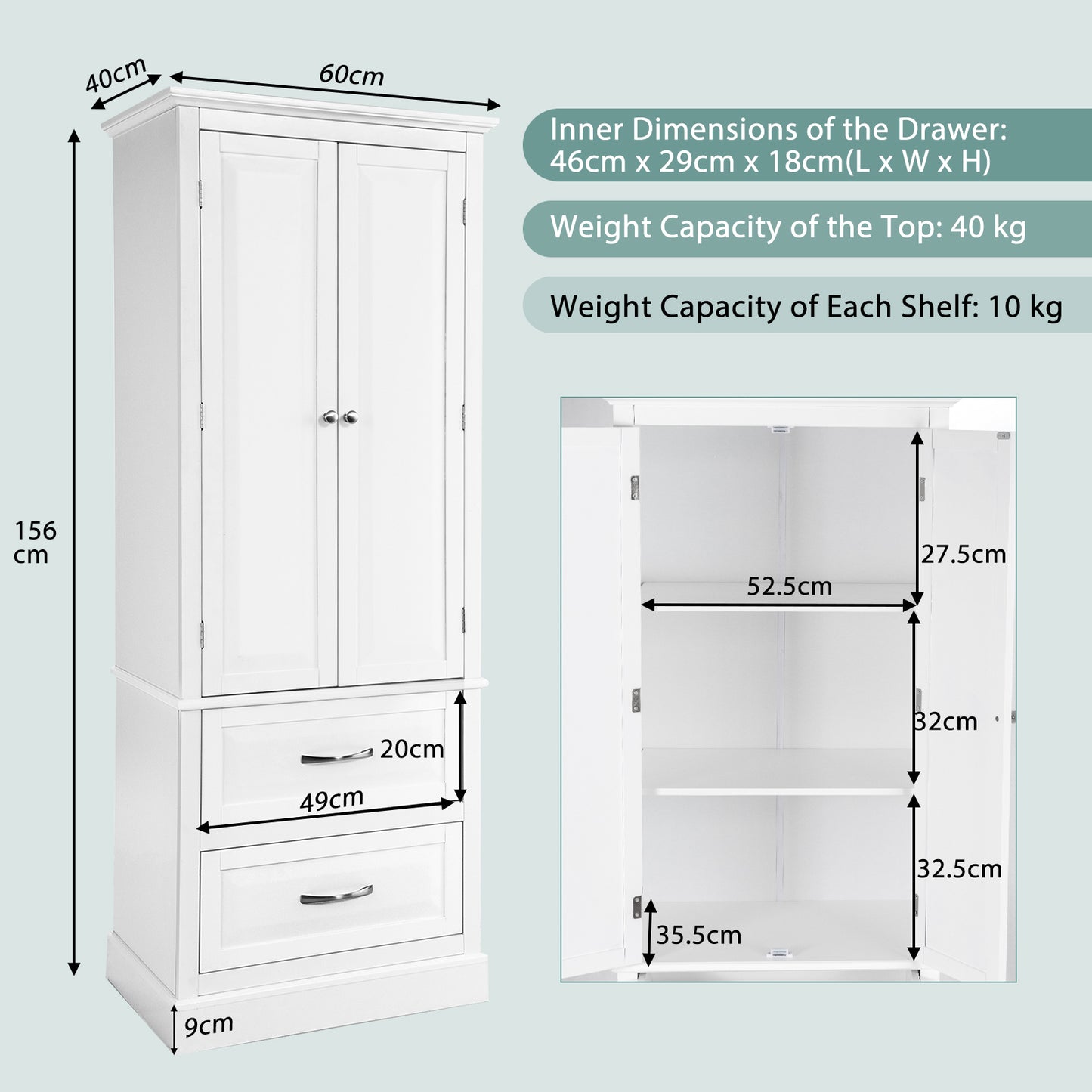 Tall Kitchen Pantry with Adjustable Shelves-White