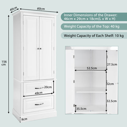 Tall Kitchen Pantry with Adjustable Shelves-White