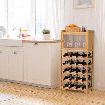 20 Bottles Bamboo Wine Bar Rack Cabinet-Natural