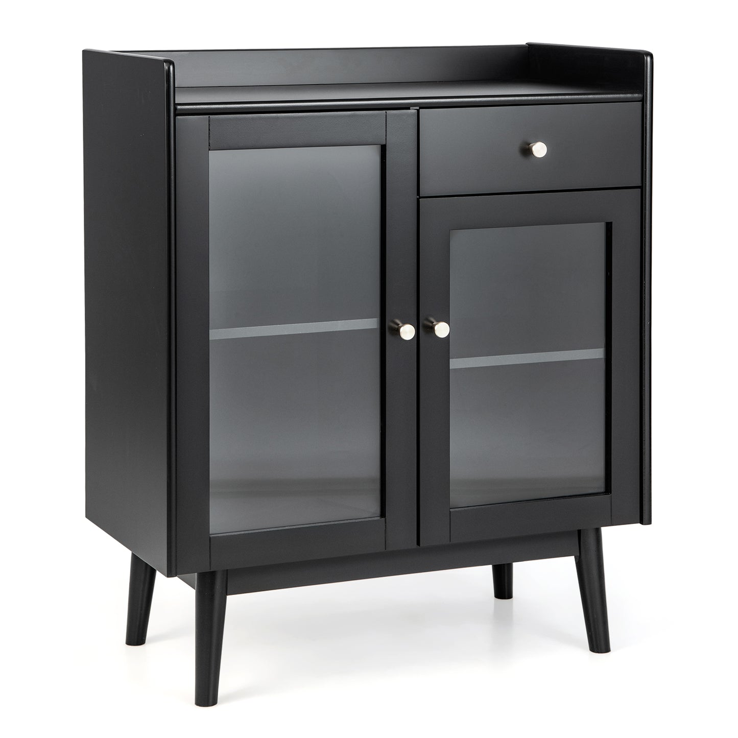 Wooden Kitchen Storage Cabinet with 2 Tempered Glass Doors