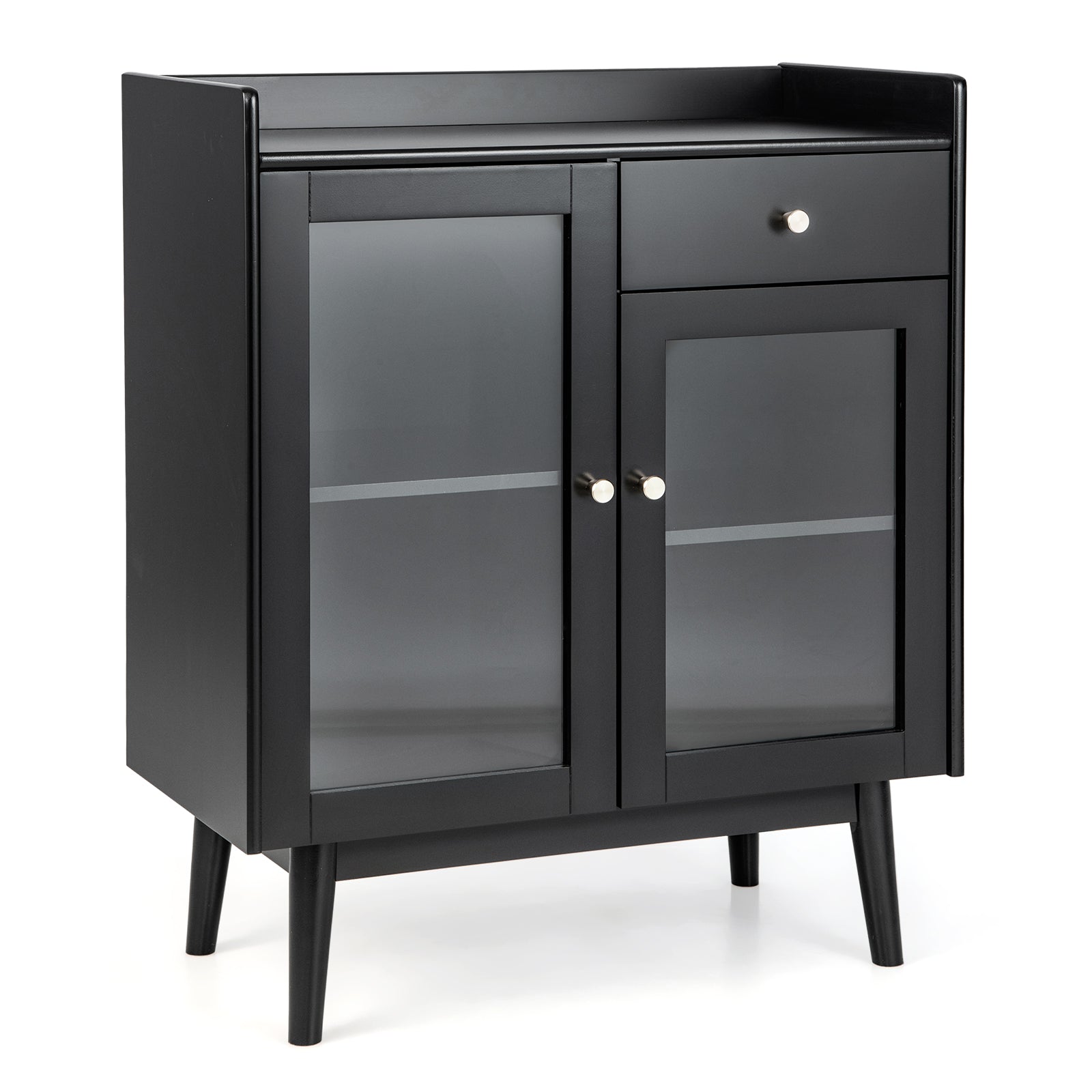 Wooden Kitchen Storage Cabinet with 2 Tempered Glass Doors
