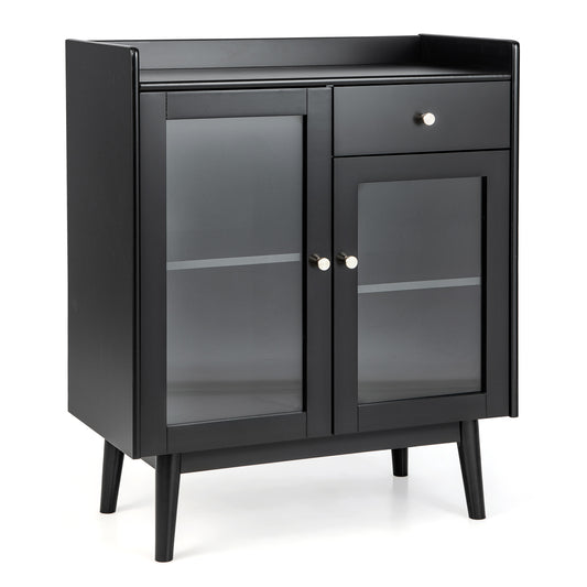 Wooden Kitchen Storage Cabinet with 2 Tempered Glass Doors