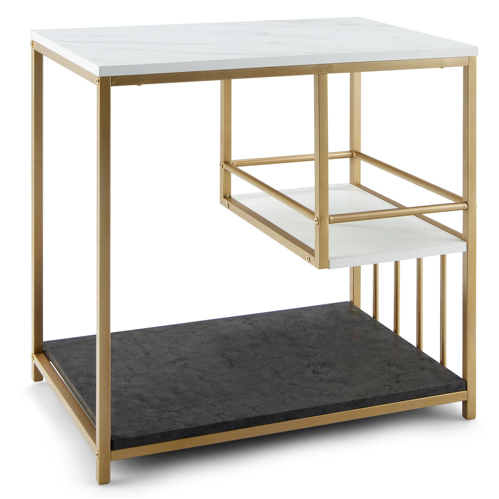 3-Tier Modern Faux Sofa Side Table with Storage Shelf for Bedroom