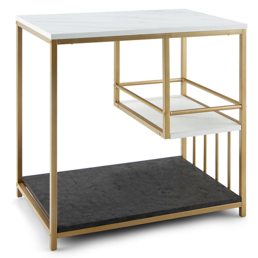 3-Tier Modern Faux Sofa Side Table with Storage Shelf for Bedroom