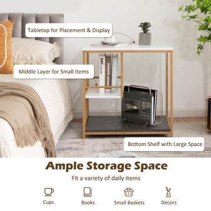 3-Tier Modern Faux Sofa Side Table with Storage Shelf for Bedroom