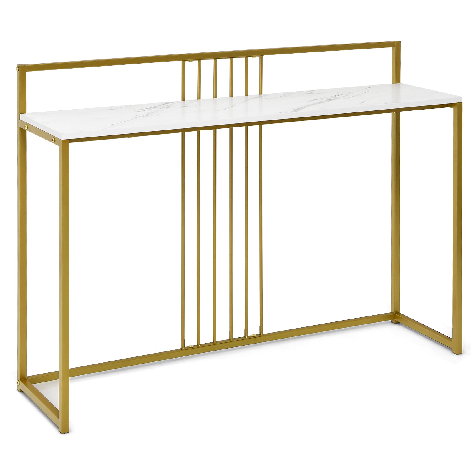 Modern Minimalist Console Table with Faux Marble Tabletop-White