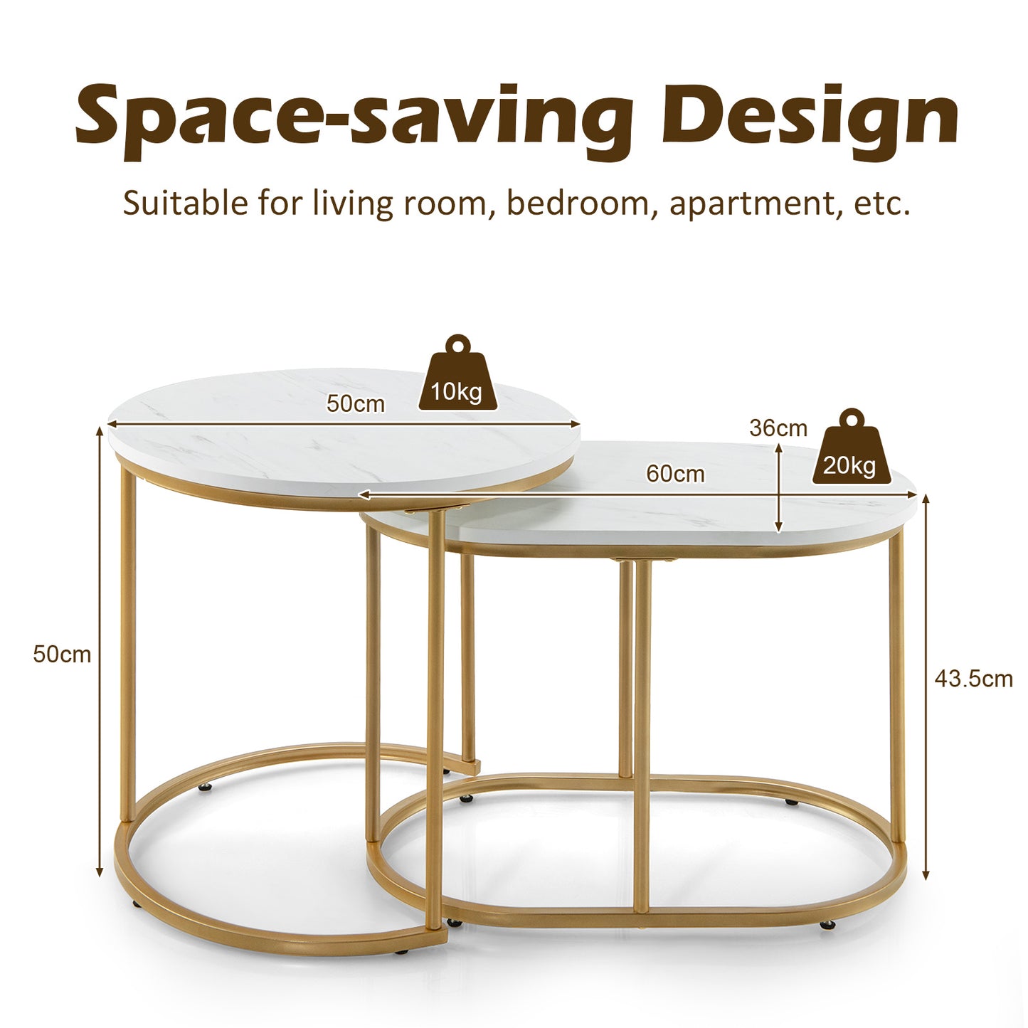 Set of 2 Modern Nesting Coffee Table for Living Room-White