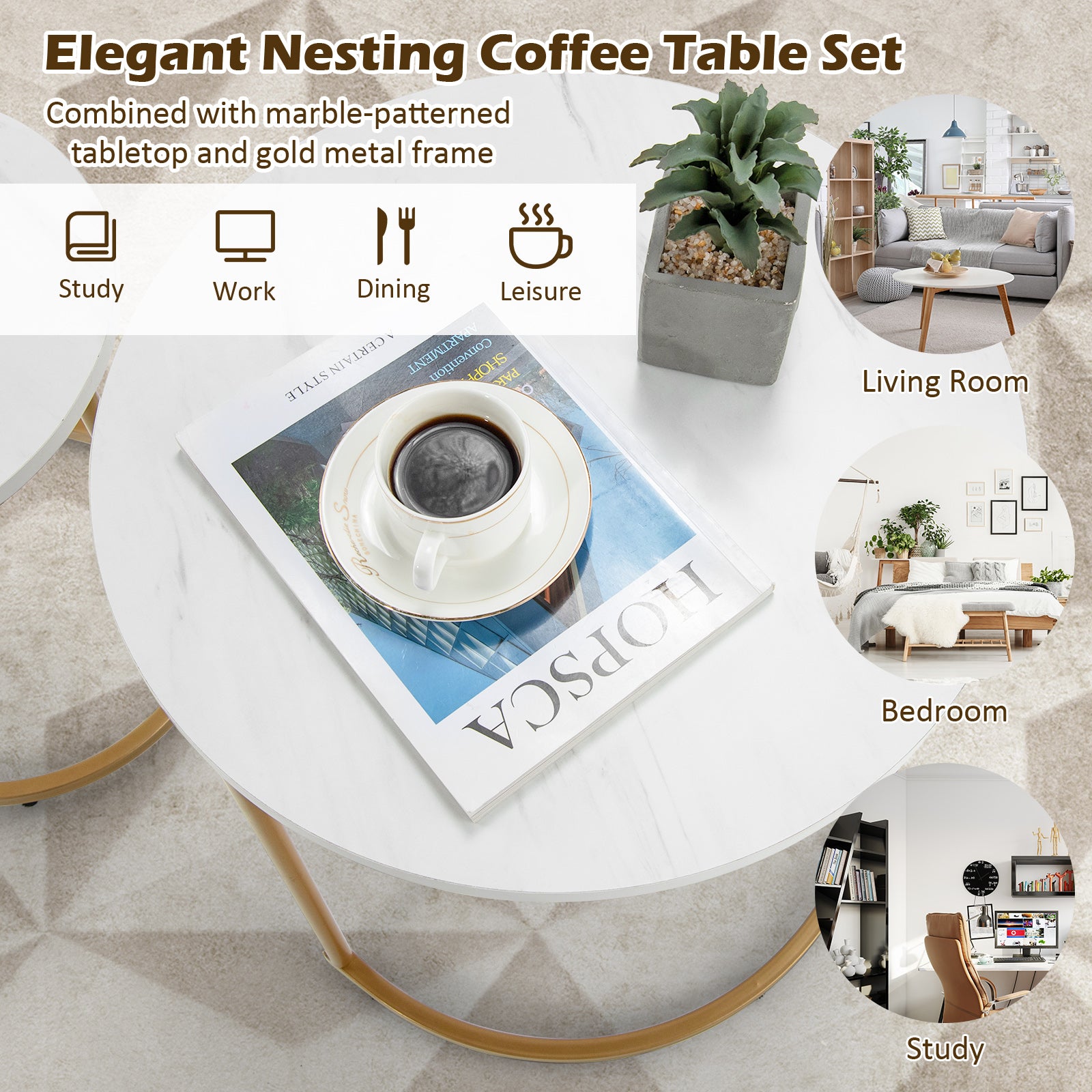 Set of 2 Modern Nesting Coffee Table for Living Room-White