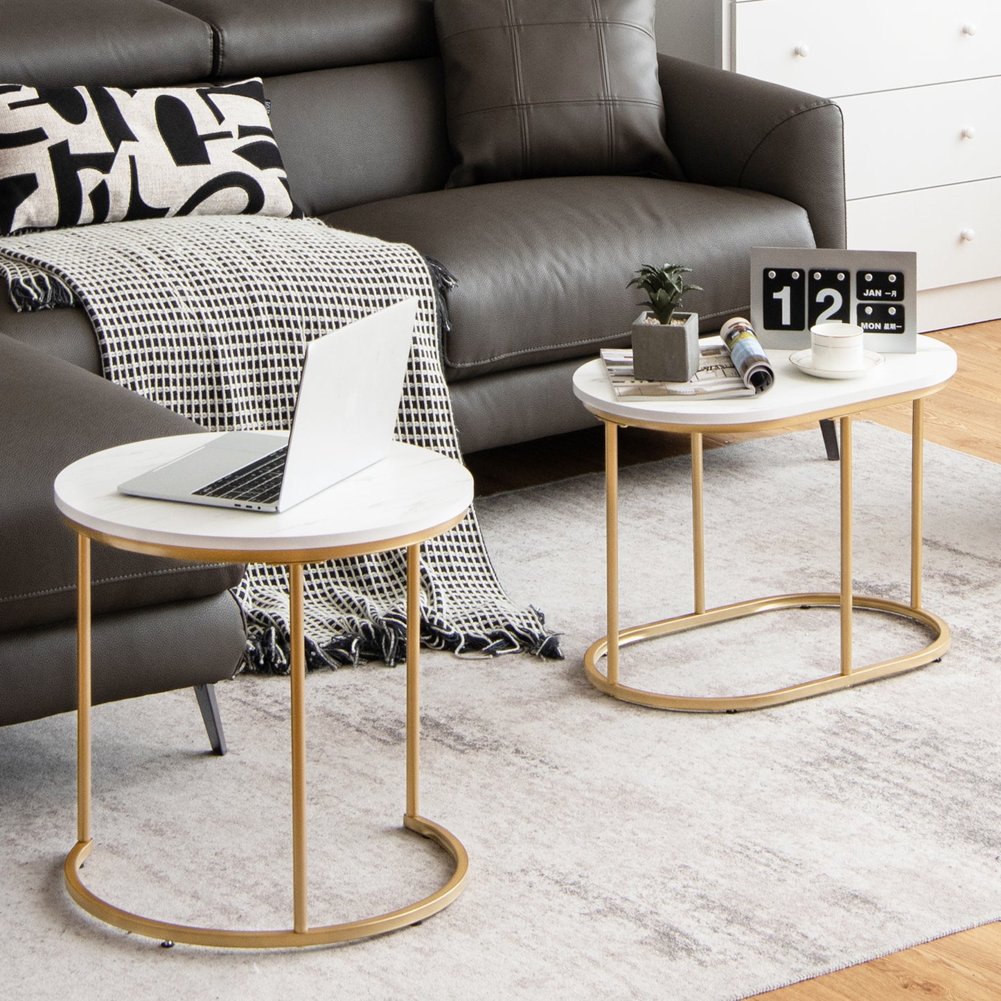 Set of 2 Modern Nesting Coffee Table for Living Room-White