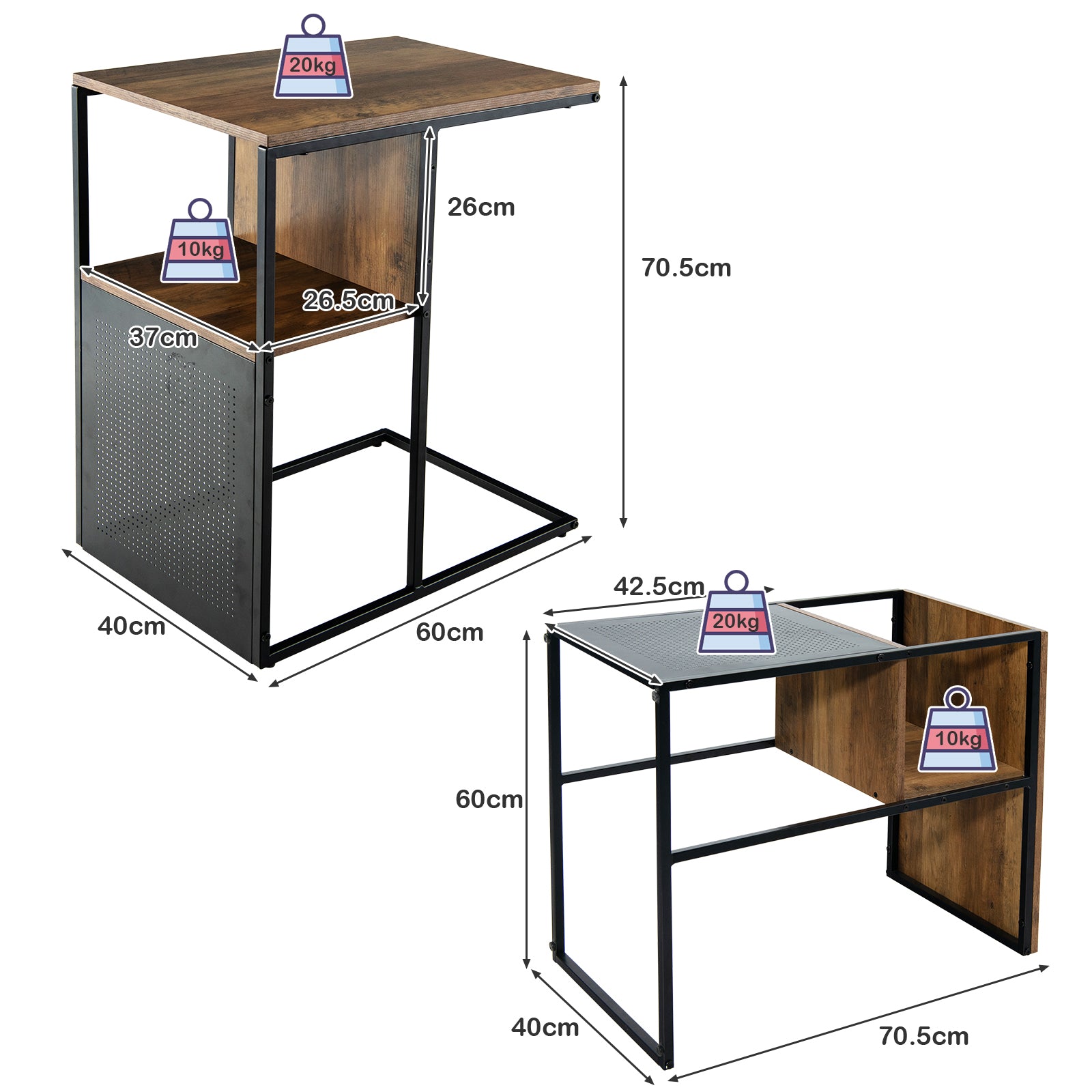 C-Shaped Reversible End Table with Storage Shelf