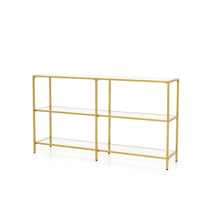 3-Tier Modern Console Table with Tempered Glass Shelf and Gold Frame-130 x 30 x 73 cm