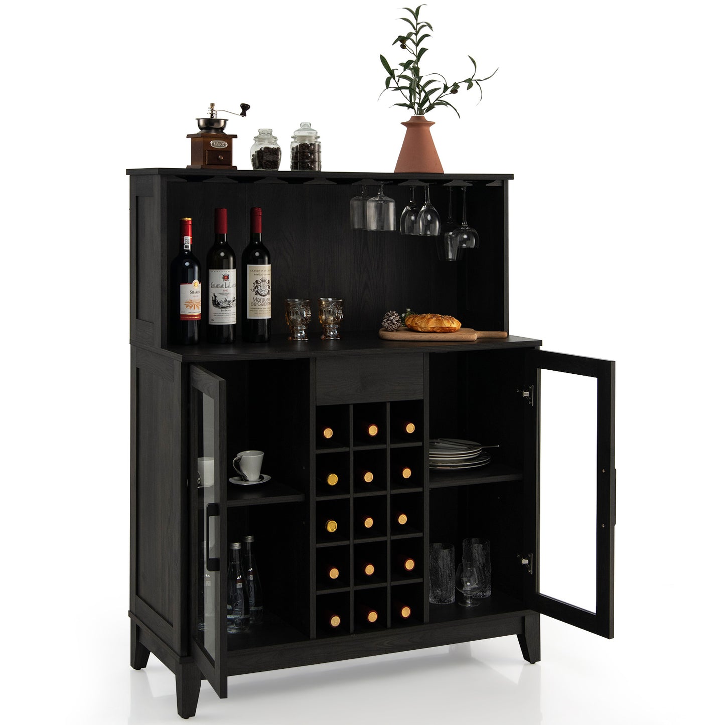 Kitchen Cabinet Sideboard Sideboard with 15 Removable Wine Rack-Black