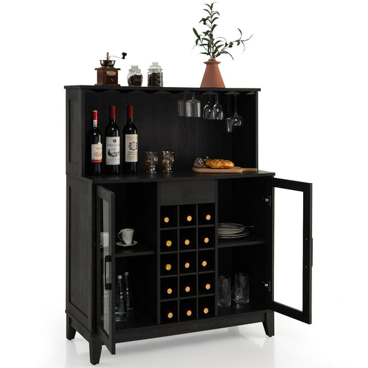 Kitchen Cabinet Sideboard Sideboard with 15 Removable Wine Rack-Black