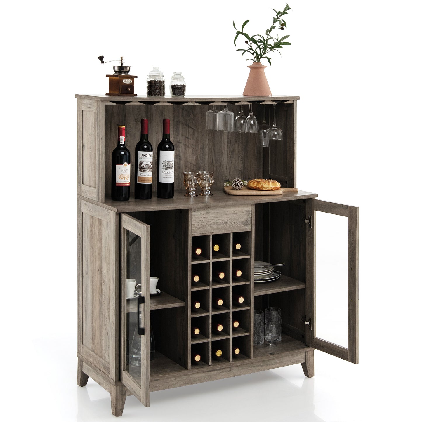 Kitchen Cabinet Sideboard Sideboard with 15 Removable Wine Rack-Grey