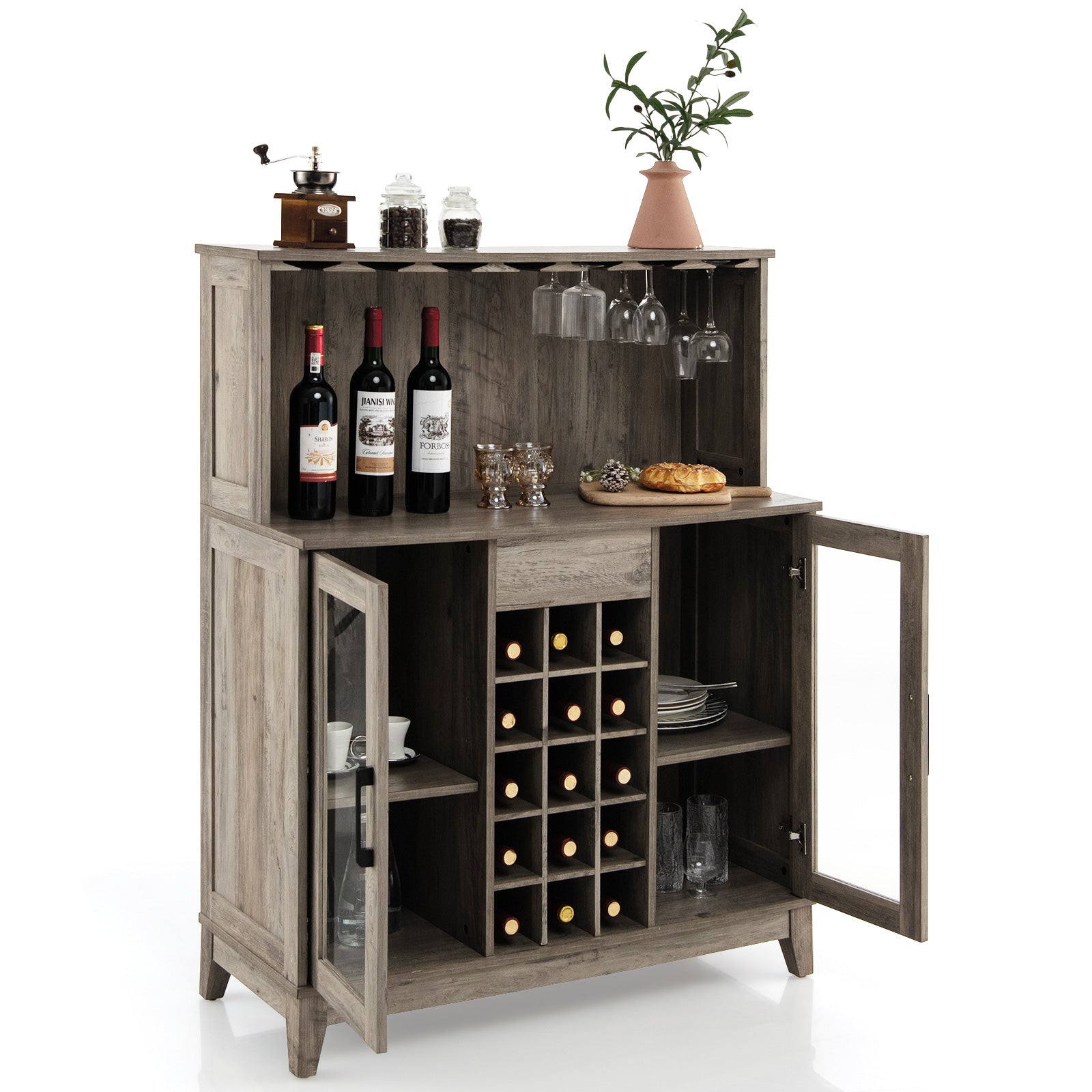 Kitchen Cabinet Sideboard Sideboard with 15 Removable Wine Rack-Grey