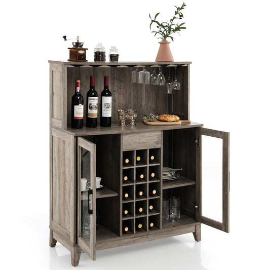 Kitchen Cabinet Sideboard Sideboard with 15 Removable Wine Rack-Grey