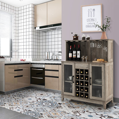 Kitchen Cabinet Sideboard Sideboard with 15 Removable Wine Rack-Grey
