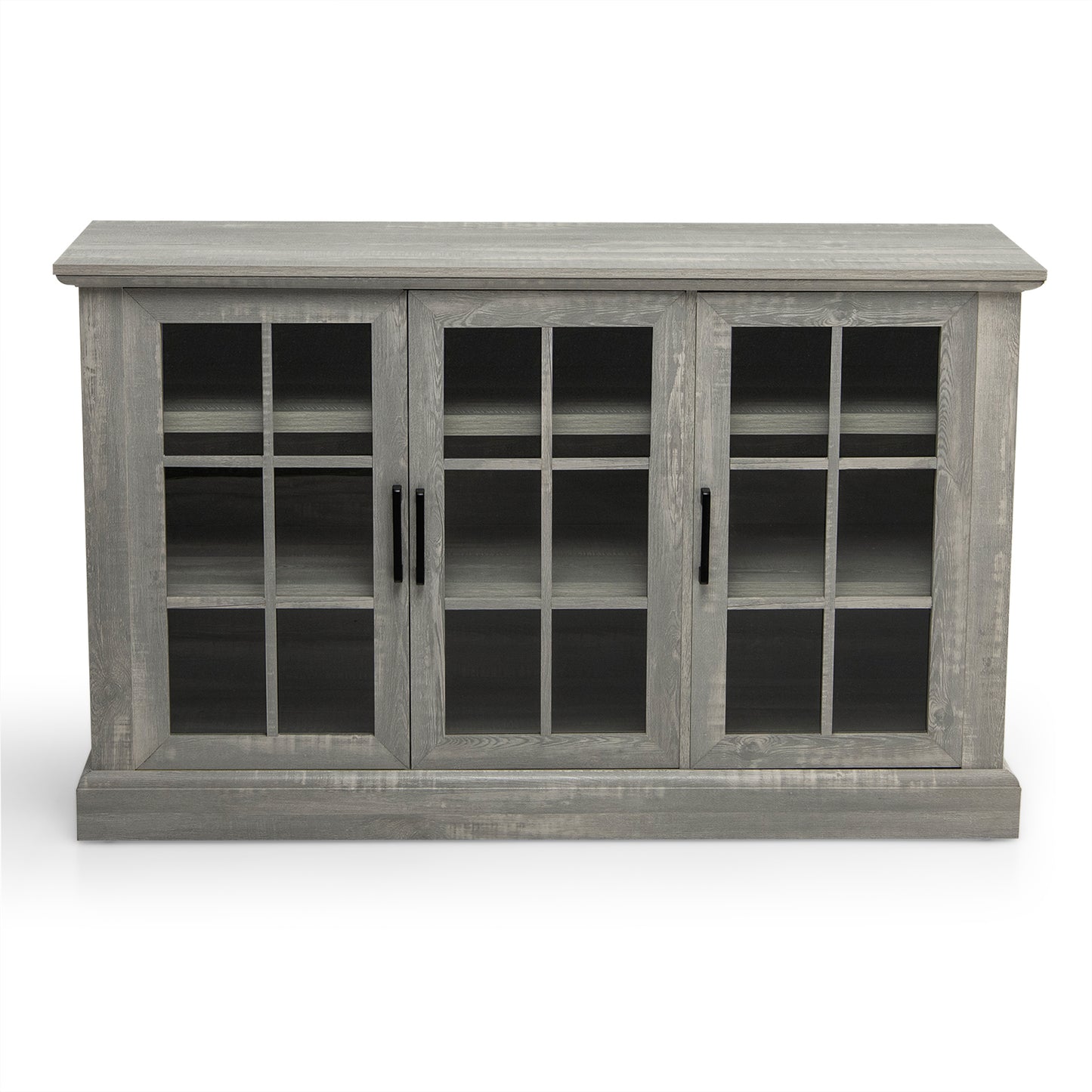 Wooden Kitchen Sideboard with 3 Glass Doors and Adjustable Shelves-Grey